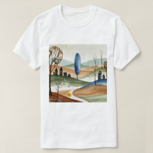 landskap med kullar och små hus t shirt