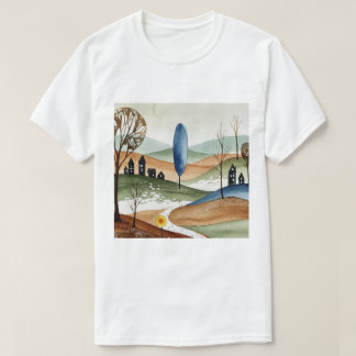landskap med kullar och små hus t shirt