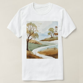 landskap med kullar och små hus t shirt