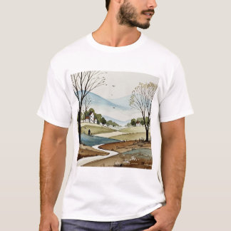 landskap med kullar och små hus t shirt