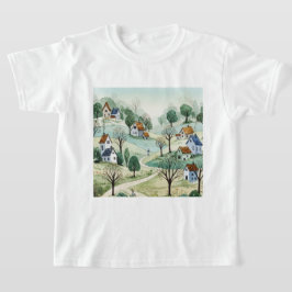 landskap med kullar och små hus t shirt