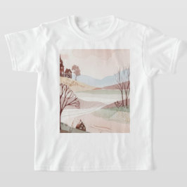 landskap med kullar och små hus t shirt