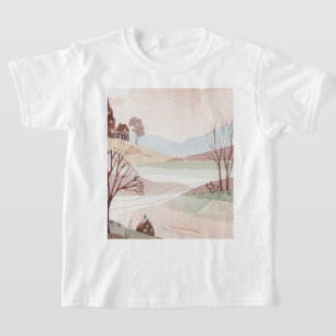 landskap med kullar och små hus t shirt