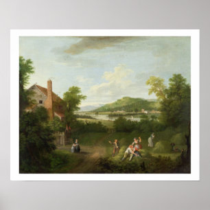 Landskap med lantarbetare, 1730-40 (olja på kanv) poster