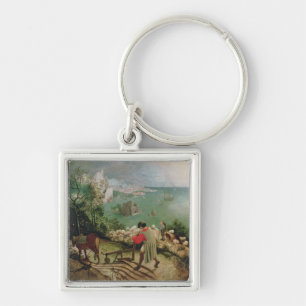 Landskap med nedgången av Icarus, c.1555 Fyrkantig Silverfärgad Nyckelring