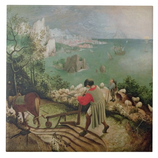 Landskap med nedgången av Icarus, c.1555 Kakelplatta (Framsidan)