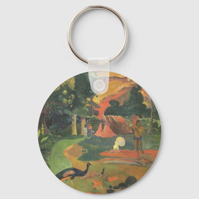 Landskap med påfåglar av Paul Gauguin Nyckelring (Framsida)