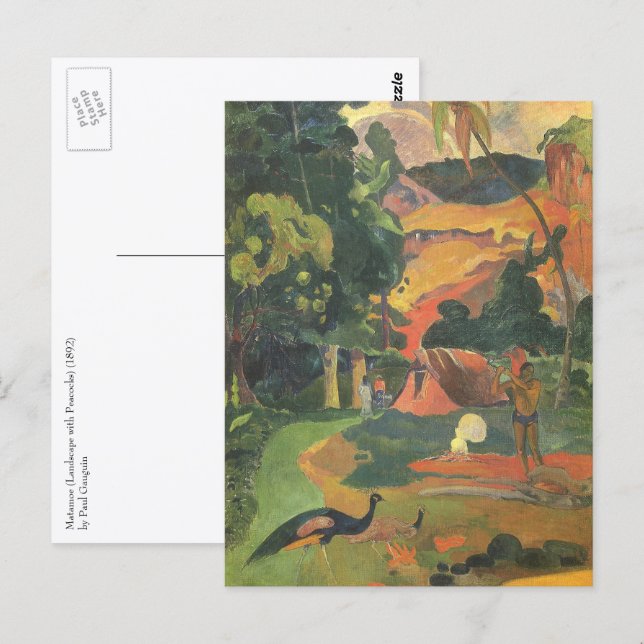 Landskap med påfåglar av Paul Gauguin Vykort (Fram/baksida)