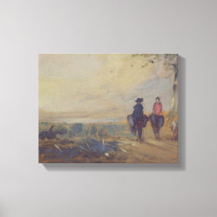 Landskap med sjön och två figurer som rider, canvastryck