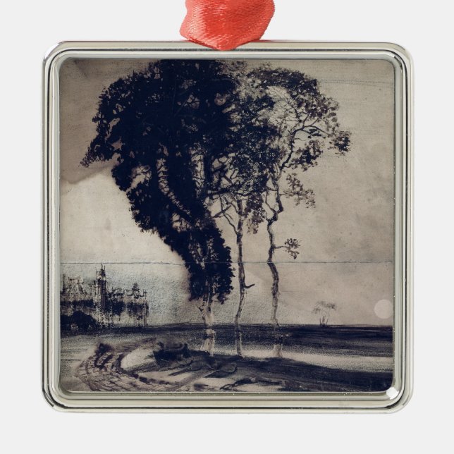 Landskap med tre träd, 1850 julgransprydnad metall (Framsidan)