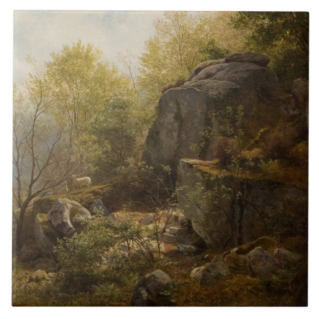 Landskap nära Conway, North Wales (av A.H. Wyant) Kakelplatta (Framsidan)