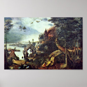 Landskap och frestelsen av St Anthony vid Bruegel Poster