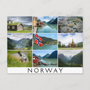 Landskap och text: norge i kollage vykort