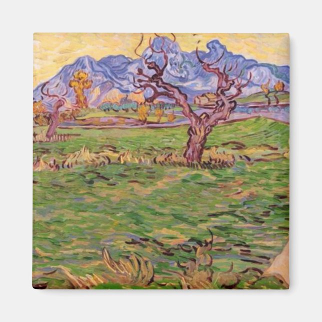 Landskap, Olive Träd, berg Van Gogh Fine Art Magnet (Framsidan)