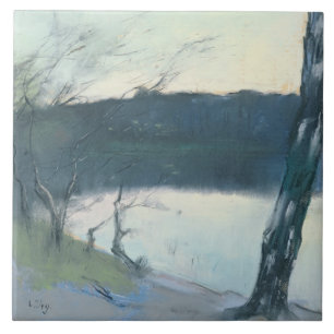 Landskap (pastell på kanfas) kakelplatta