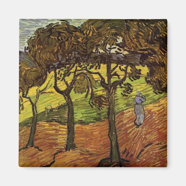Landskap, Träd och Figurer av Vincent van Gogh Magnet (Framsidan)