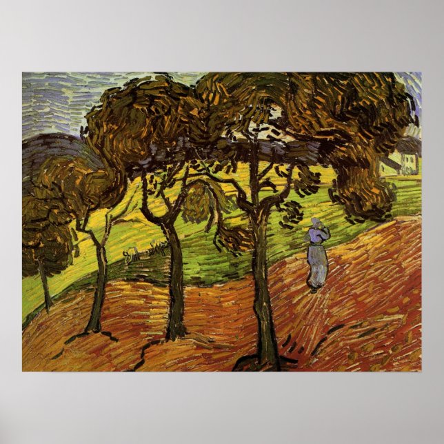 Landskap, träd och figurer av Vincent van Gogh Poster (Framsidan)