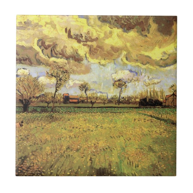 Landskap under en stormig himmel av Vincent van Go Kakelplatta (Framsidan)