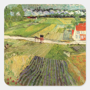 Landskap, vagn och tåg av Vincent van Gogh Fyrkantigt Klistermärke