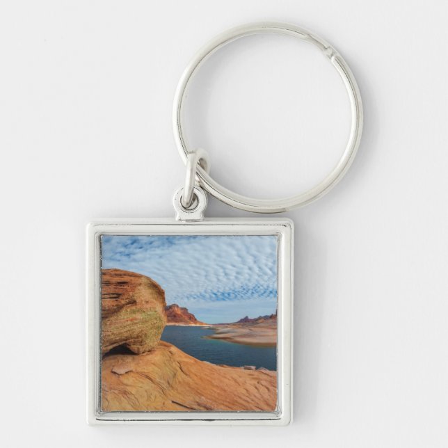 Landskap vid Lake Powell Fyrkantig Silverfärgad Nyckelring (Framsidan)