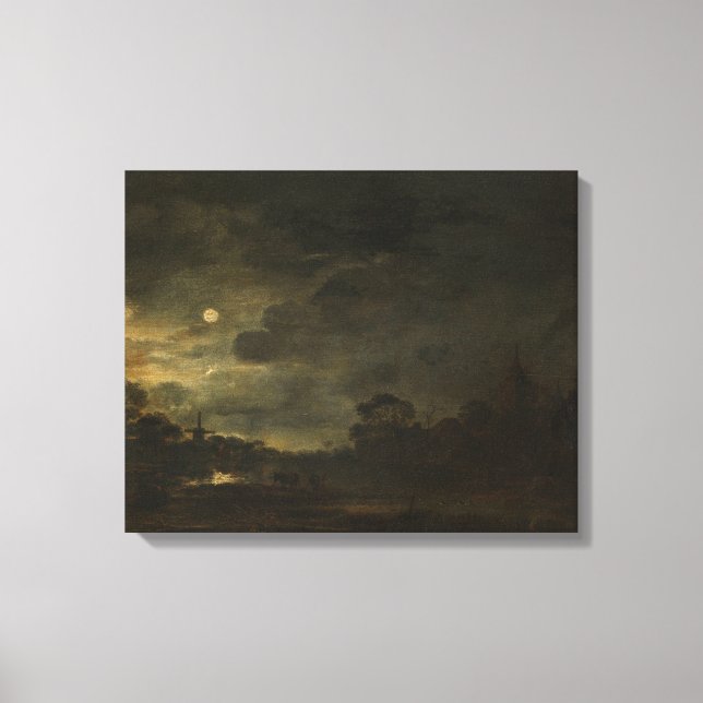 Landskap vid månljus, Aert van der Neer, 1630 - Canvastryck (Framsida)