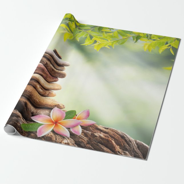 Landskap, Zen-stenar, blommor Presentpapper (Utrullad)
