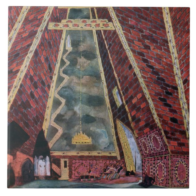 Landskapdesign för Thamar, 1912 (färglithoen) Kakelplatta (Framsidan)