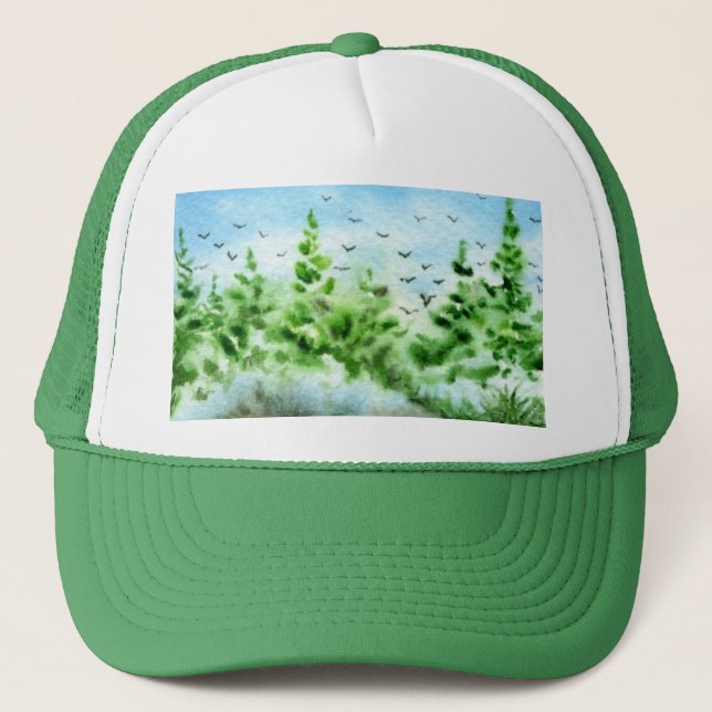 Landskapet gräs i land vid träd vid Hat Keps (Framsida)