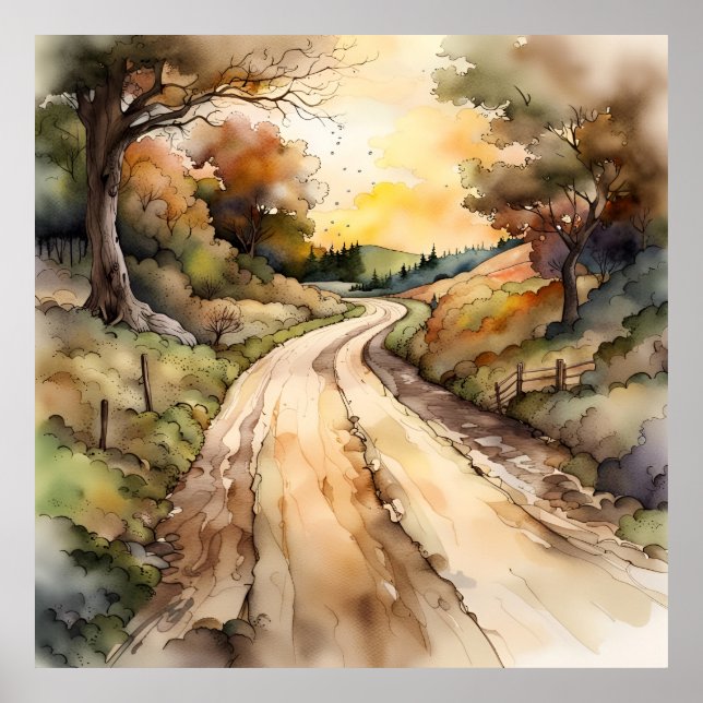 Landskapet Sunset Land Road Poster (Framsidan)