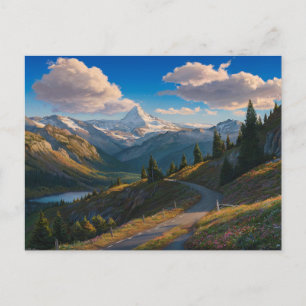 Landskapets Hyper-Realistic Mountain Oljemålning Vykort
