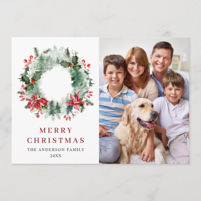 Landskaps Krans Holly Bär Tall 3 FOTO Hälsning Julkort (Framsida)