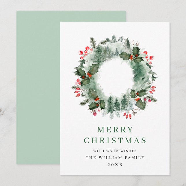 Landskaps Krans Julbär Tall Skog Jul Julkort (Fram/baksida)