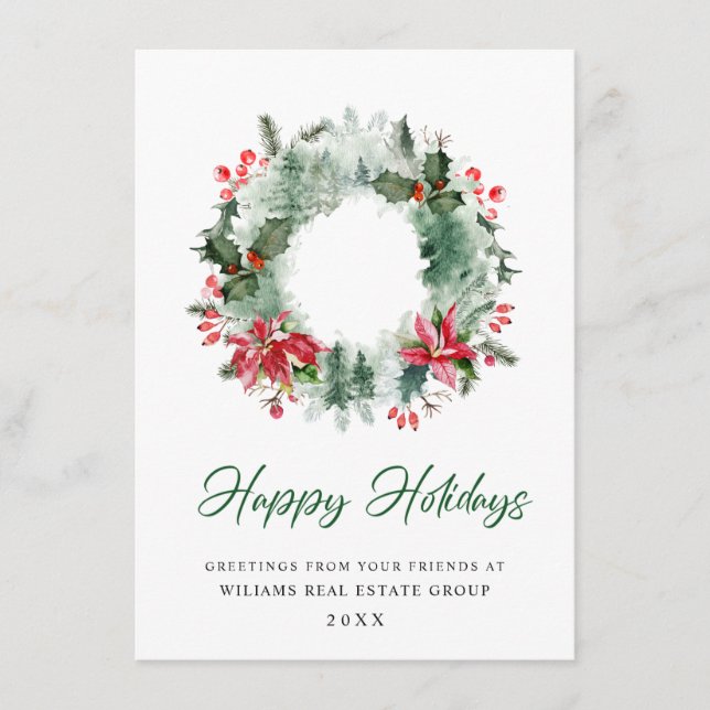 Landskaps Krans Julgran Holly Bär Tall Skog Jul Julkort (Framsida)