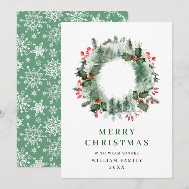 Landskaps Krans Julgran Holly Berry Tall Skog Jul Julkort (Fram/baksida)