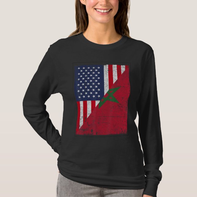 Landskapsflagga Halv USA Halv Marocko T Shirt (Framsida)
