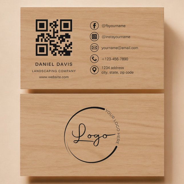 Landskapsföretag Trä Professionell QR-kod Visitkort (Skapare uppladdad)