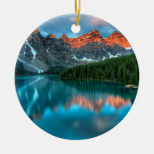 Landskapsfoto för Scenberget och Sjö Julgransprydnad Keramik