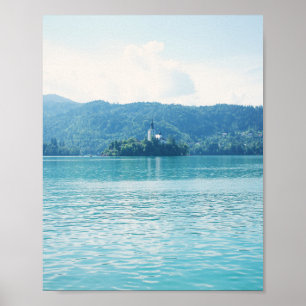 Landskapsfoto Sjö Mountain Blue Slovenien Poster