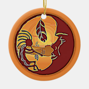 Landskapsknapp - Kokopelli Måne Feather 1 Julgransprydnad Keramik