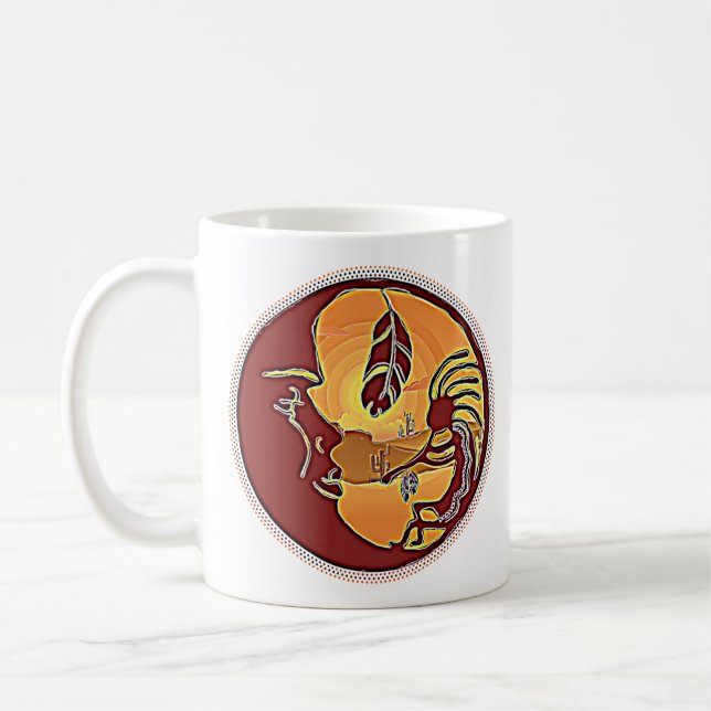 Landskapsknapp - Kokopelli Måne Feather 1 Kaffemugg (Vänster)