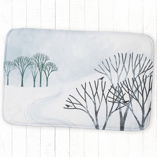Landskapskonst för Winter Snö Badrumsmatta (Winter snow landscape with trees art bath mat)