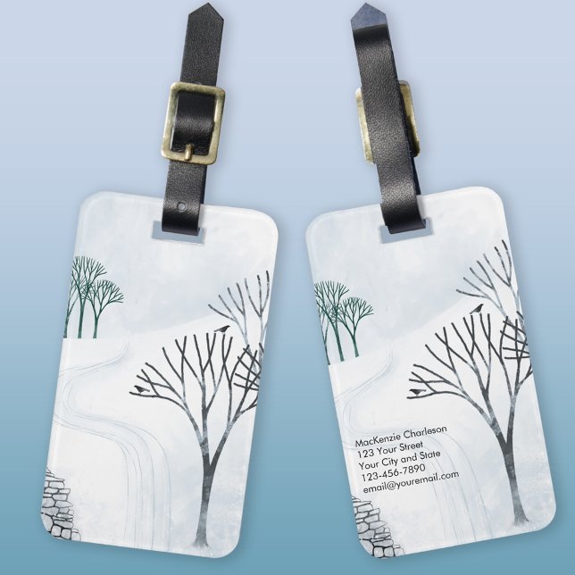 Landskapskonst för Winter Snö Bagagebricka (Snowy winter landscape personalized luggage tag)