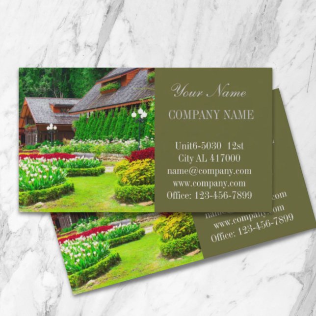 Landskapslandskap för gräsmatta som designerar lan visitkort (Landscape designer lawn care landscaping business card)