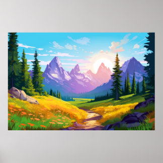 Landskapslandskapet i bergsdalen poster