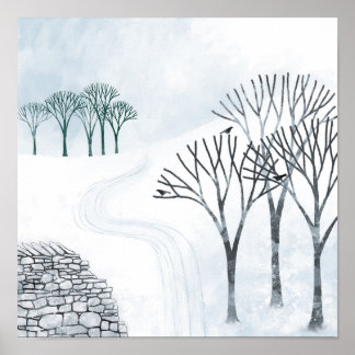 Landskapsmålning för Winter Snö Poster
