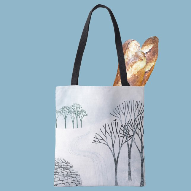 Landskapsmålning för Winter Snö Tygkasse (Winter landscape tree art tote bag)