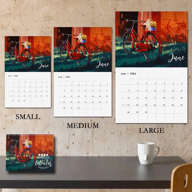 Landskapsmålningar MEDIUM storlek Kalender (MEDIUM SIZE, Beautiful landscape paintings calendar, business or name on front & back)