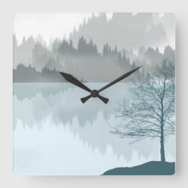 Landskapsreflektion Sjö Träd Grönt Fyrkantig Klocka