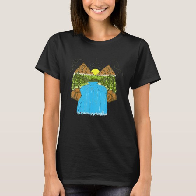 Landskapsskog i Sol i Retro-berget Sjö T Shirt (Framsida)