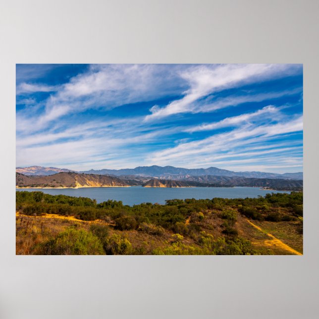 Landskapsvy över Lake Cachuma, Santa Ynez Mountain Poster (Framsidan)